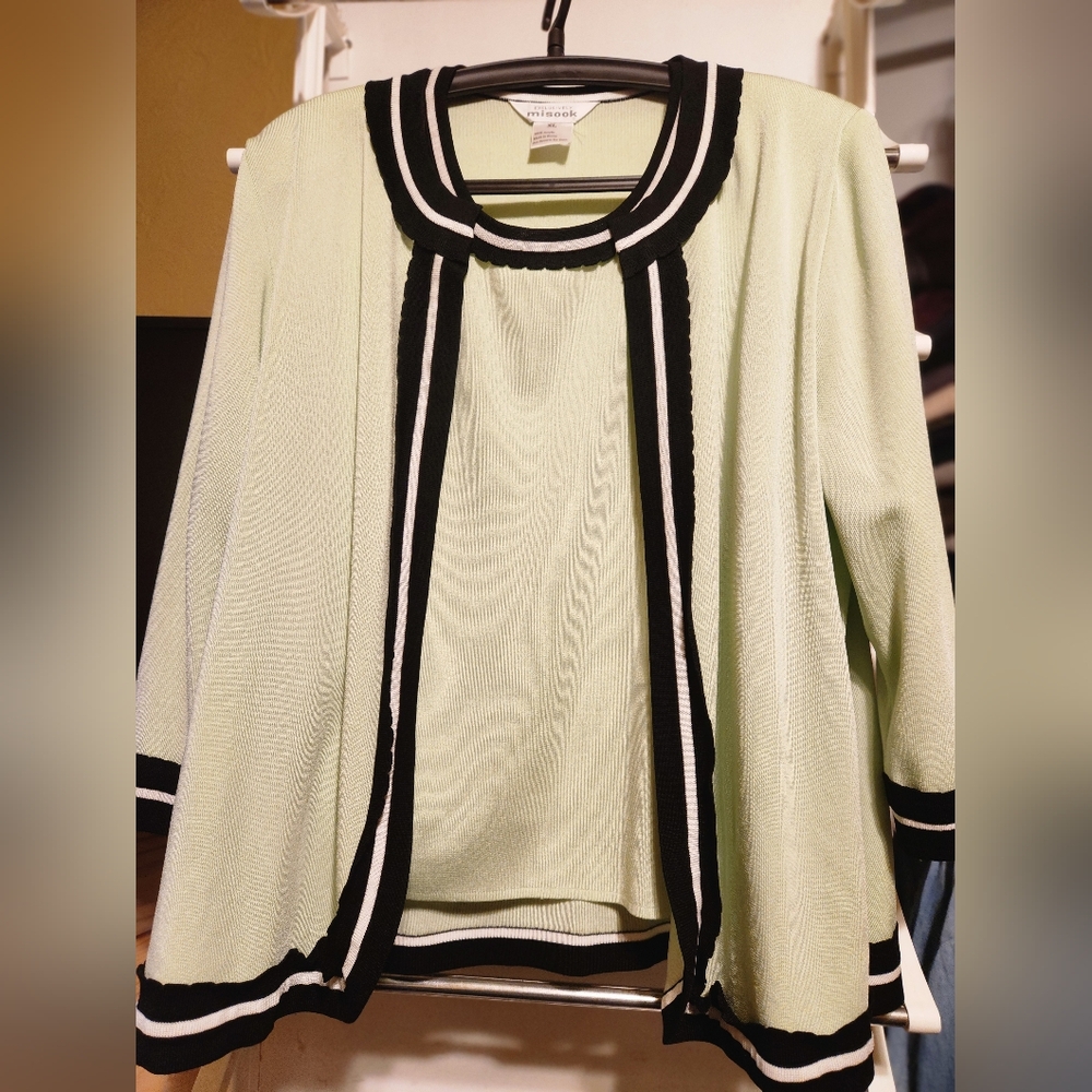 Exclusively Misook Matching Cardigan Sweater And Cami with Black and White Trim